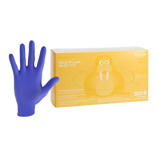 Gloves Exam Nitrile P-F Ventyv™ Select 3.0 WALRUS X-Small NonSterile Nitrile Standard Cuff Length Textured Fingertips Cobalt Blue Chemo Tested (300/BX 10BX/CS) by Ventyv  ID 10345102